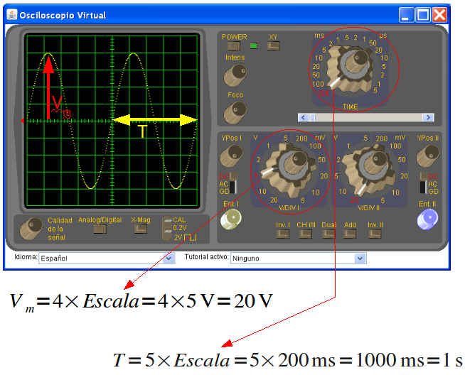 medida de amplitud y periodo con el osciloscopio anal&oacute;gico Hameg